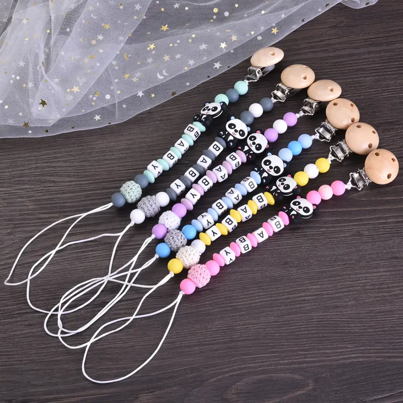 Baby Pacifier Chain Cartoon Silicone Animal Beaded Safe Teething Soother Chain Care Chew Toy Dummy Holder Clip Personalized Name