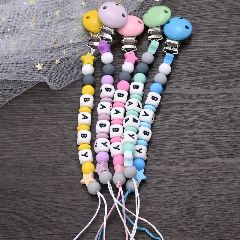 Baby Handmade Teether Pacifier Chain Silicone Beads Infant Nipple Appease Soother Chain Clips Nipple Clip Personalized Name