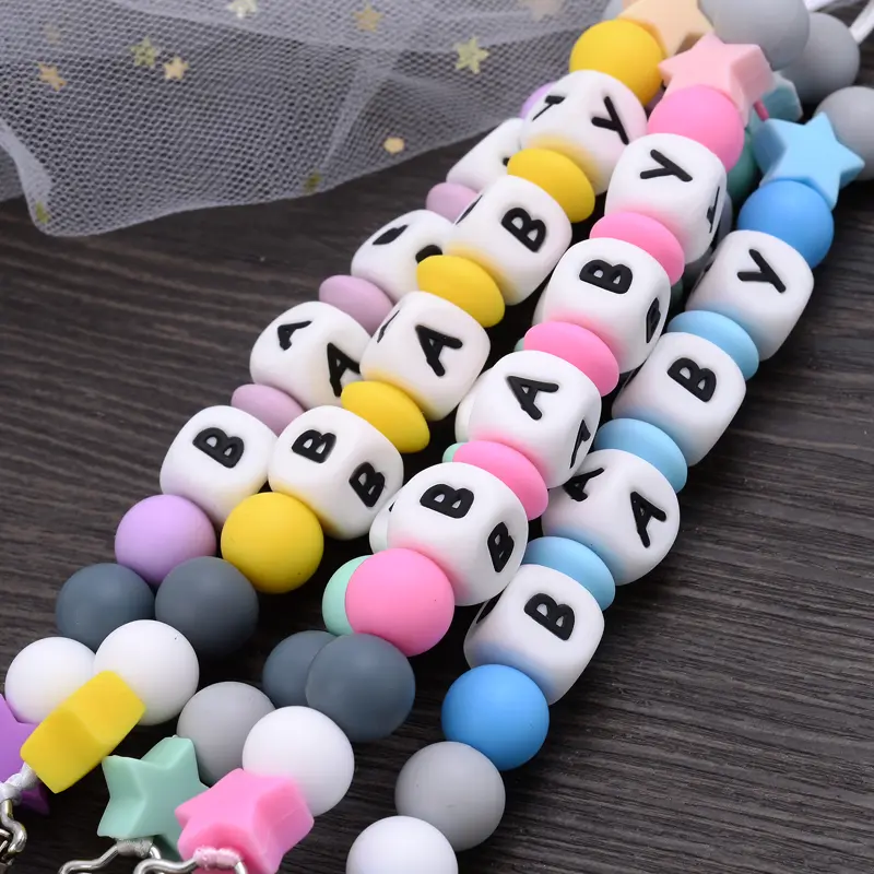 Baby Handmade Teether Pacifier Chain Silicone Beads Infant Nipple Appease Soother Chain Clips Nipple Clip Personalized Name