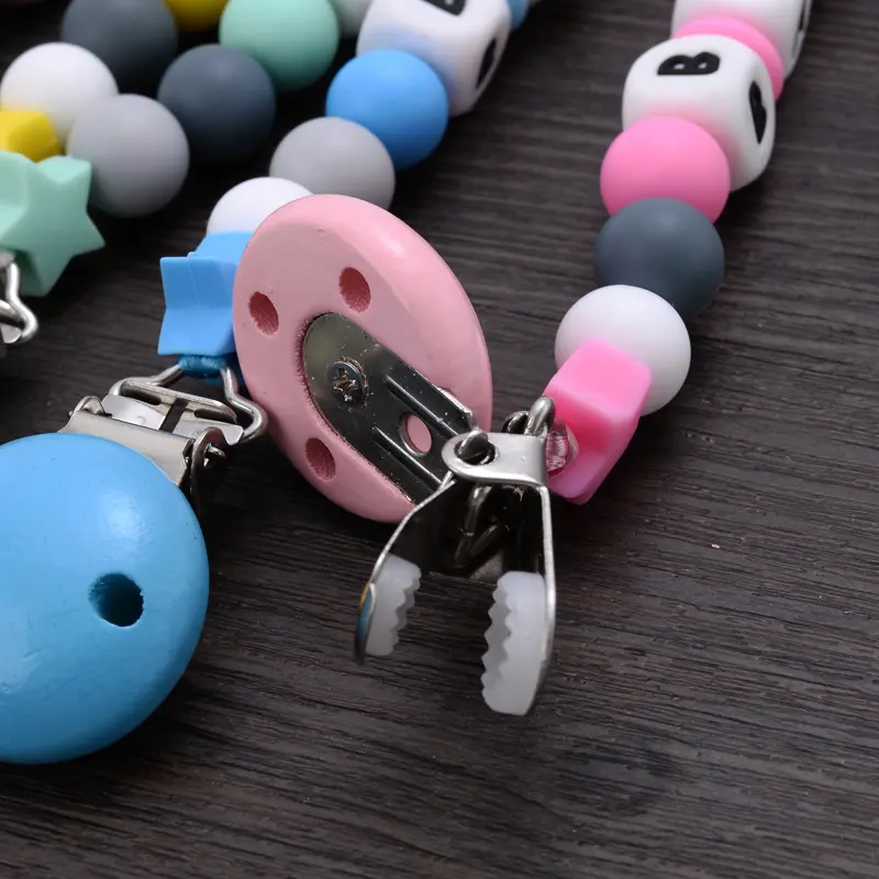 Baby Handmade Teether Pacifier Chain Silicone Beads Infant Nipple Appease Soother Chain Clips Nipple Clip Personalized Name
