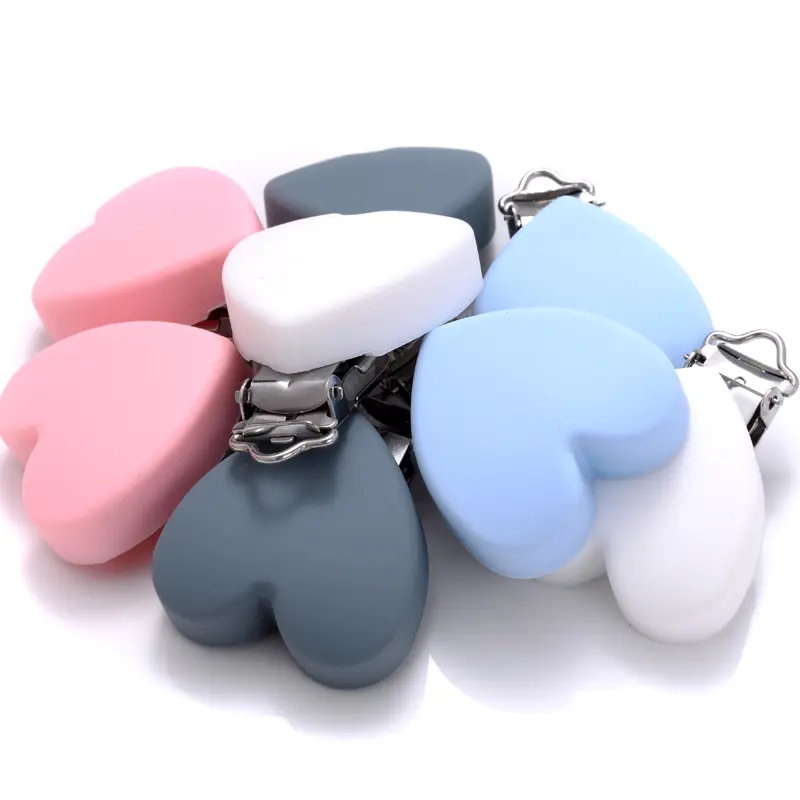 3Pcs Silicone Heart Shape Pacifier Clip DIY Baby Soother Nursing Dummy Holder Draft Teething Molar Toys Clips BPA Free