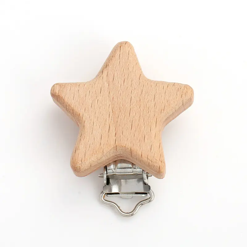 5Pcs Wooden Pacifier Clip Beech Wooden Animal Natural Dummy Clip DIY Baby Pacifier Chain Teether Toys Accessories BPA Free