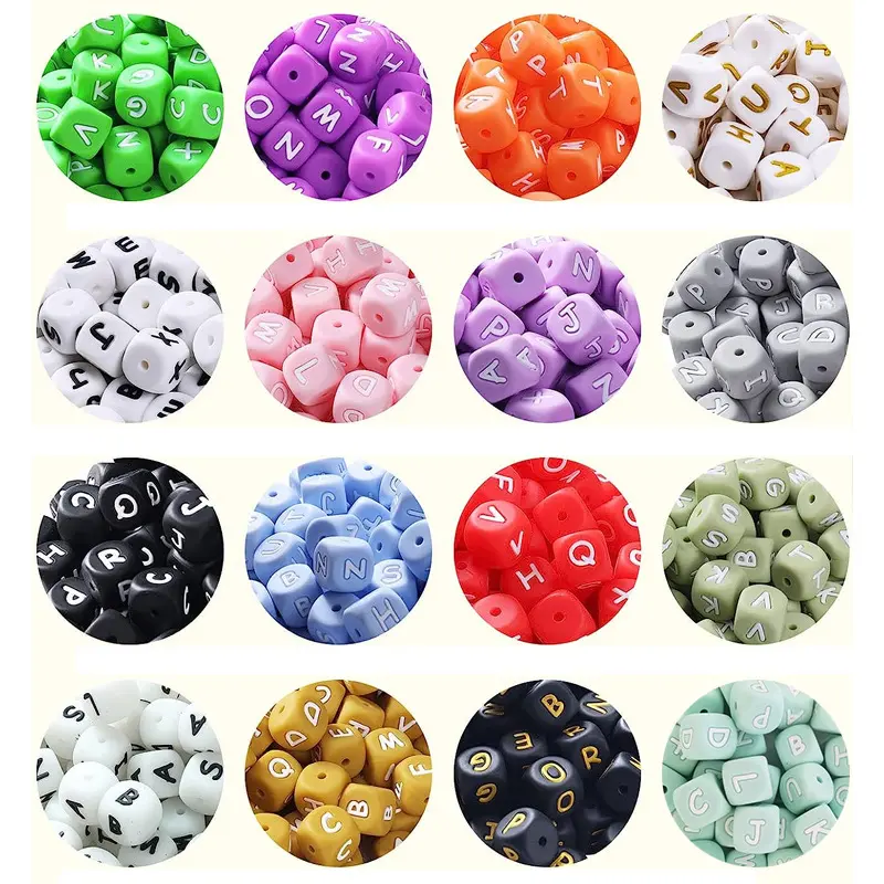 52Pcs 12mm Baby Silicone Letters Beads Pacifier Letters Alphabet Beads Chew Teething Teethers Nursing Shower Gifts BPA Free