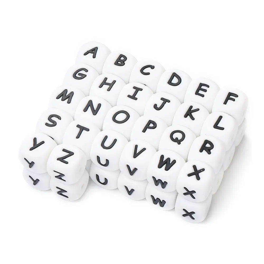 52Pcs 12mm Baby Silicone Letters Beads Pacifier Letters Alphabet Beads Chew Teething Teethers Nursing Shower Gifts BPA Free