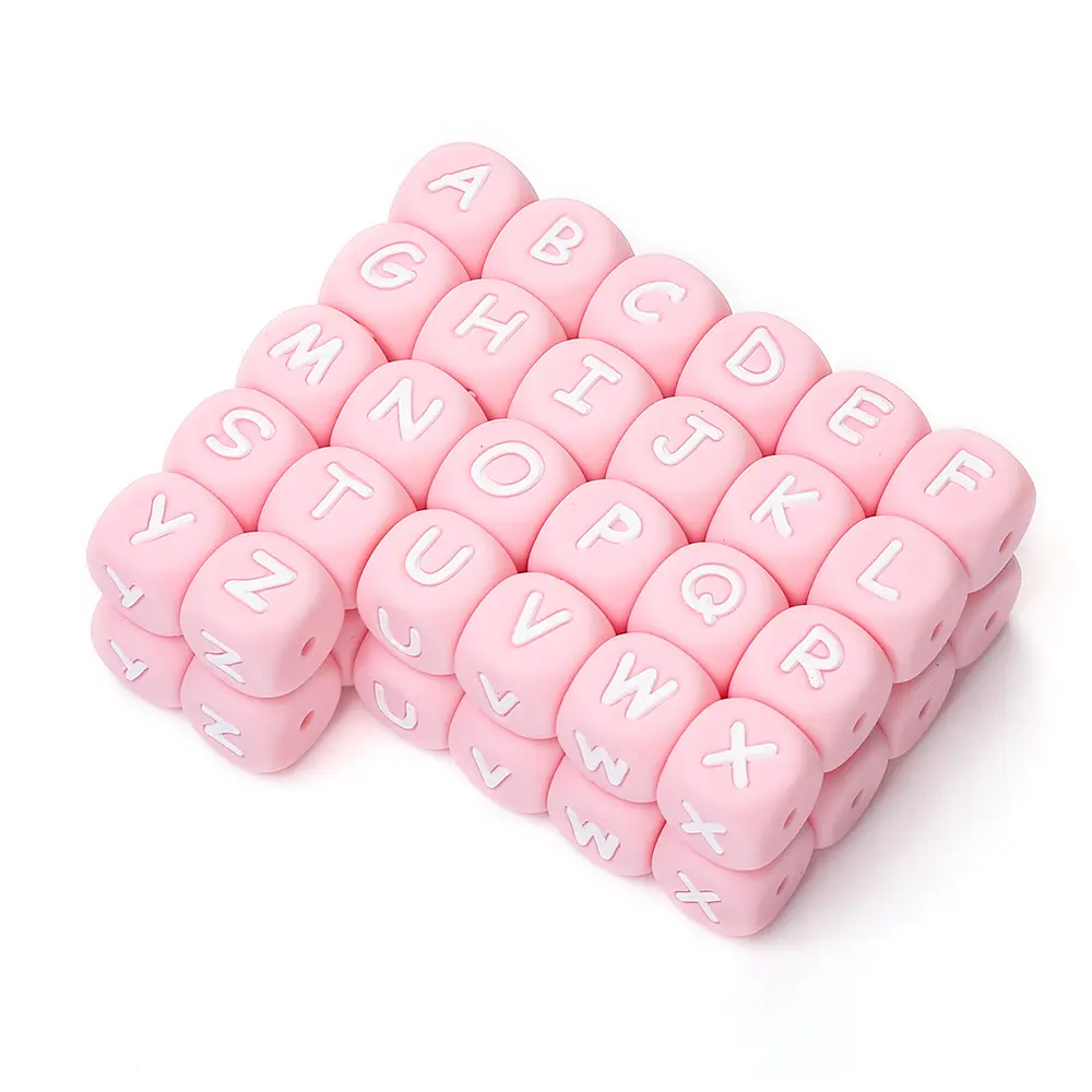 52Pcs 12mm Baby Silicone Letters Beads Pacifier Letters Alphabet Beads Chew Teething Teethers Nursing Shower Gifts BPA Free