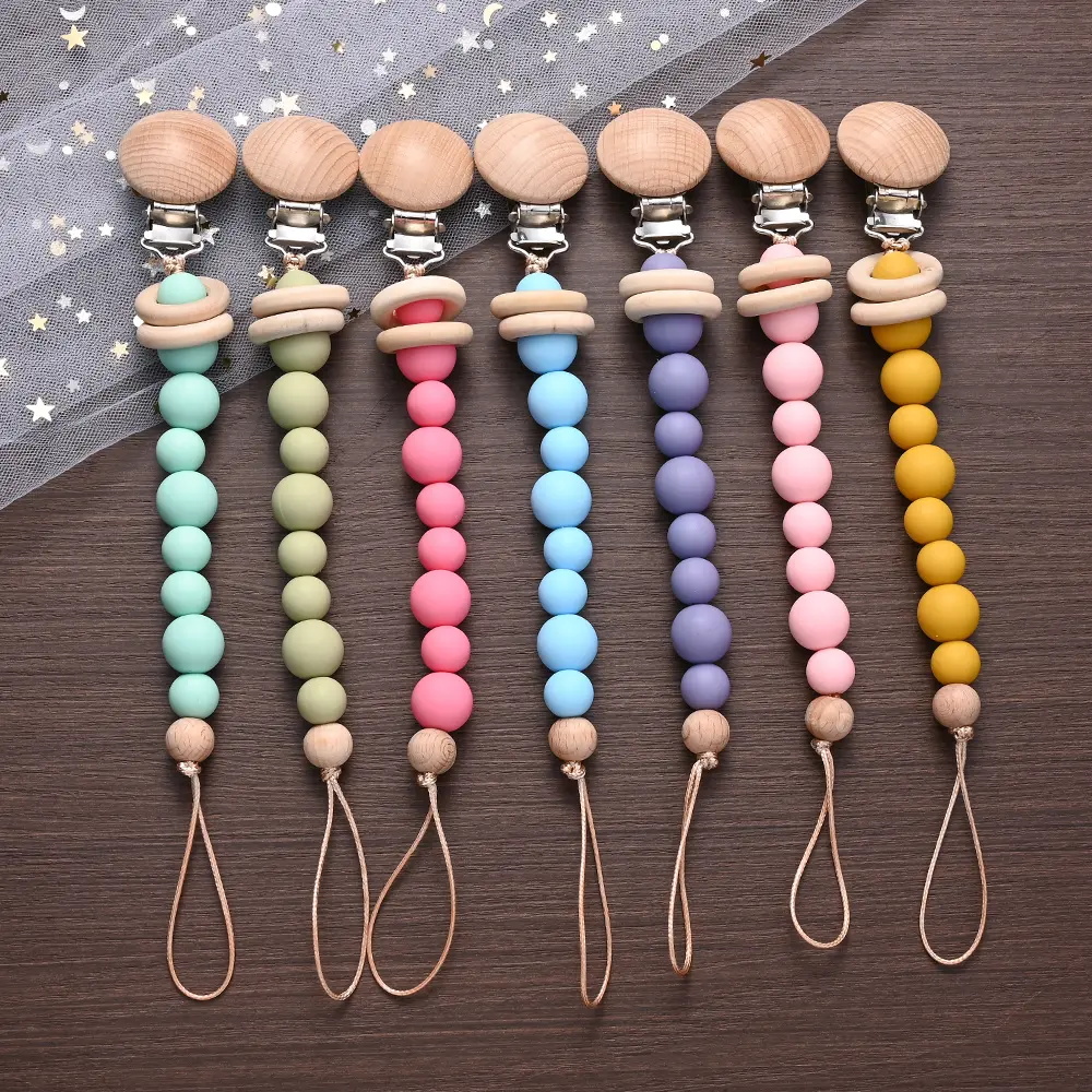 3Pcs Baby Anti-drop Chain Pacifier Clips Silicone Beads Handmade Toddler Teether Teething Chain Nipple Clip Chew Toys