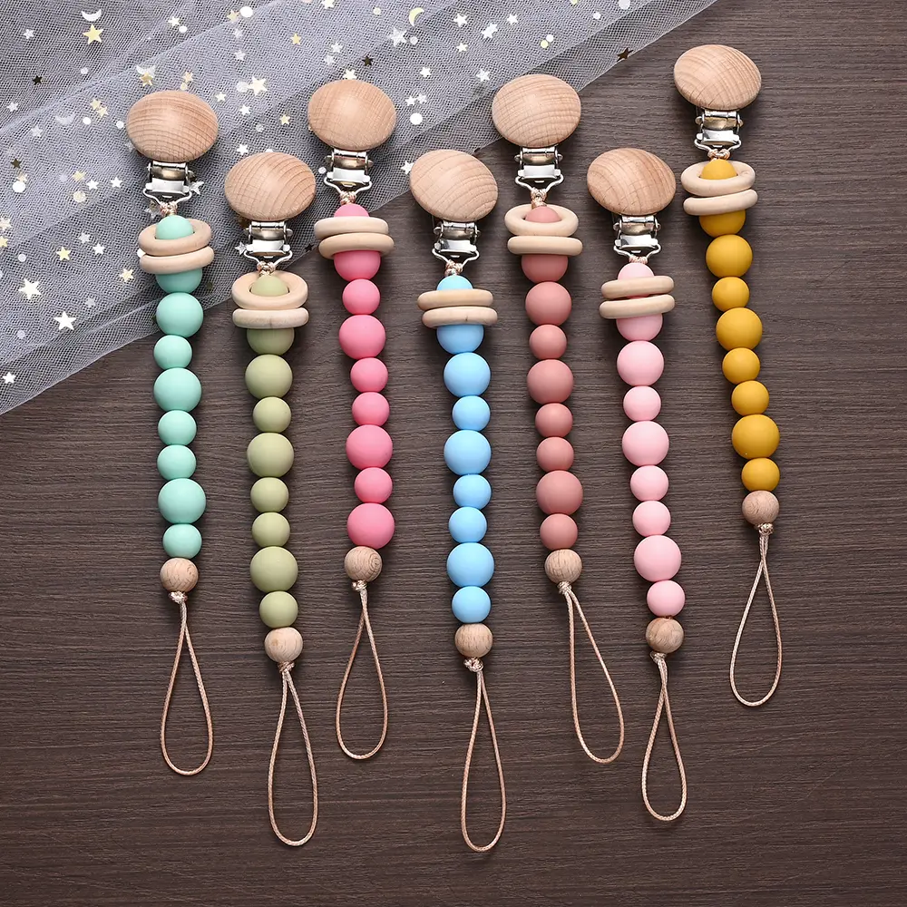 3Pcs Baby Anti-drop Chain Pacifier Clips Silicone Beads Handmade Toddler Teether Teething Chain Nipple Clip Chew Toys
