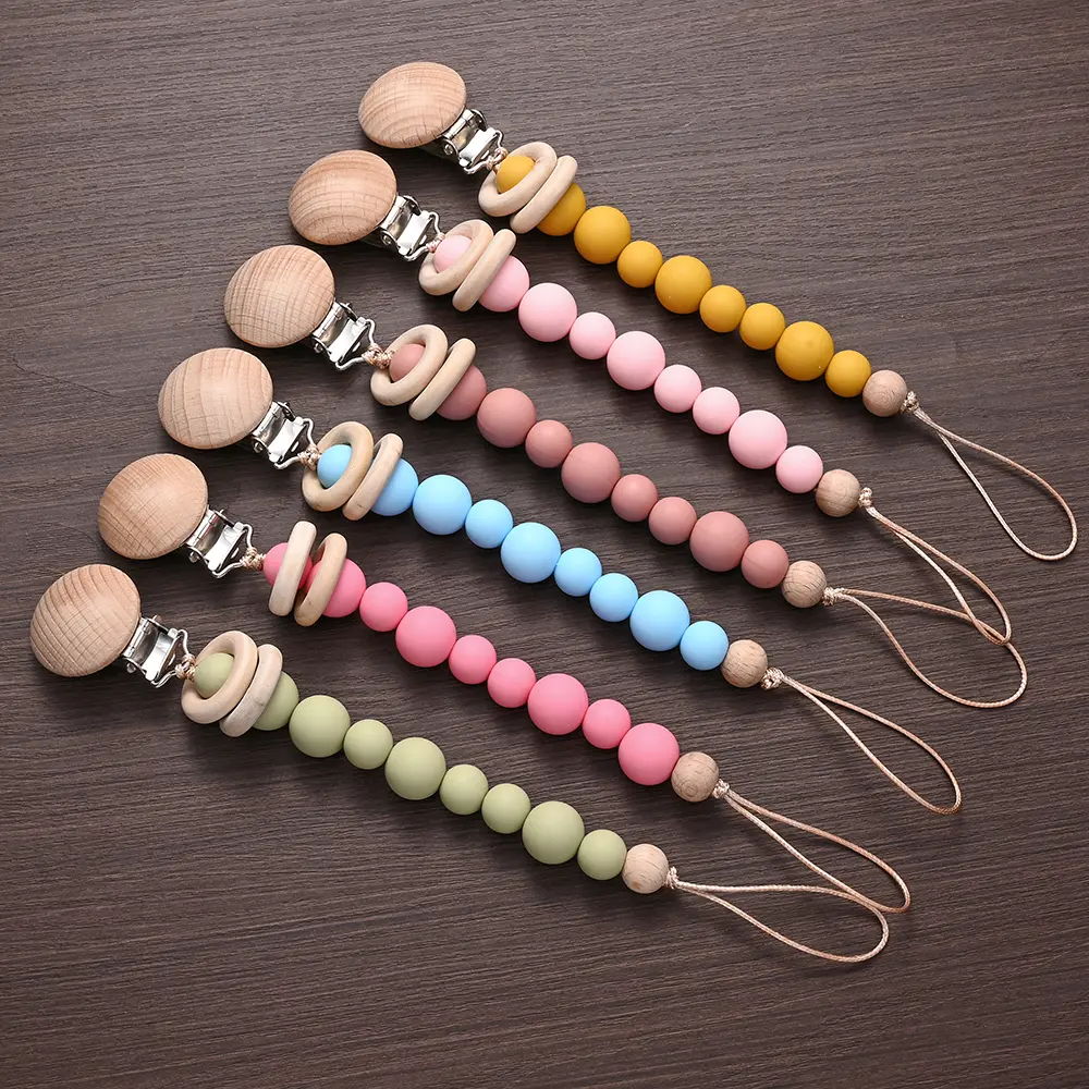 3Pcs Baby Anti-drop Chain Pacifier Clips Silicone Beads Handmade Toddler Teether Teething Chain Nipple Clip Chew Toys