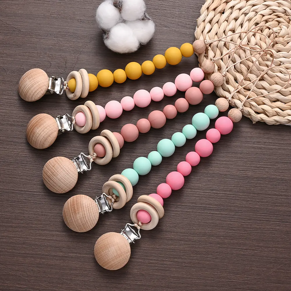 3Pcs Baby Anti-drop Chain Pacifier Clips Silicone Beads Handmade Toddler Teether Teething Chain Nipple Clip Chew Toys