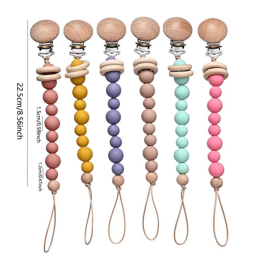 3Pcs Baby Anti-drop Chain Pacifier Clips Silicone Beads Handmade Toddler Teether Teething Chain Nipple Clip Chew Toys