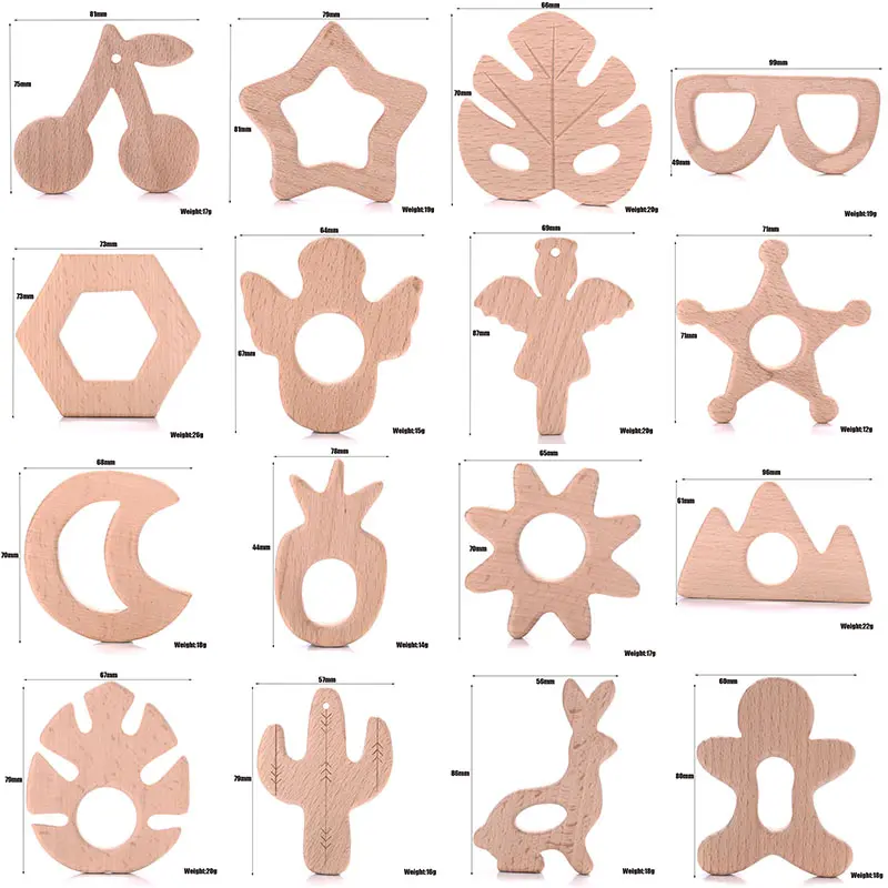 5Pcs Baby Animal Beech Wood Teething Rodent Flowers Clouds Tiny Rod Wooden Teether For Baby Pacifier Chain Pendant Chew Toys