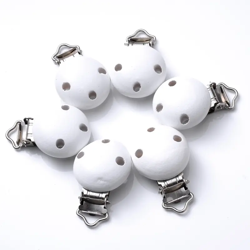 10Pcs Baby Pacifier clips 30mm Round Wooden Dummy Nipple Holder Clip for DIY Nursing Pacifier Chain Teething Toy Accessories