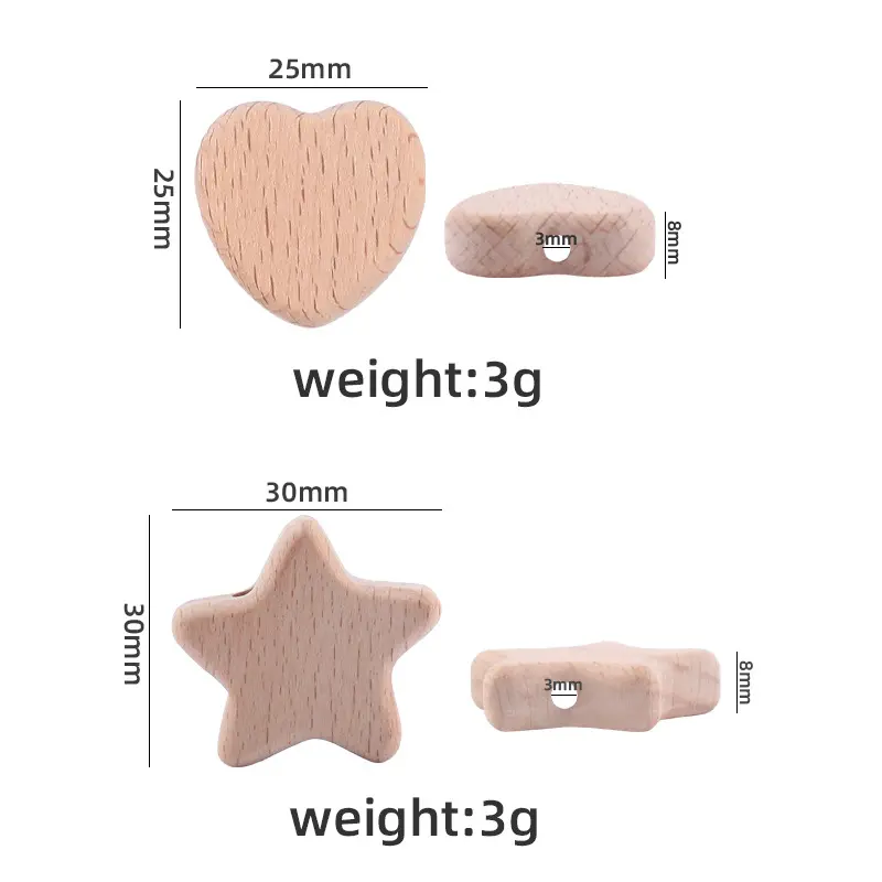 5/10Pcs Beech Wooden Beads Heart Star Shape Loose Beads Baby  Teether ChewableTeething Bead for Handmade Pacifier Chain