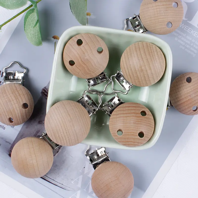 10Pcs/Lot Wooden Pacifier Clip Beech Pacifier Clips Chewable Teething Diy Dummy Clip Chains Baby Teether Nursing Accessories