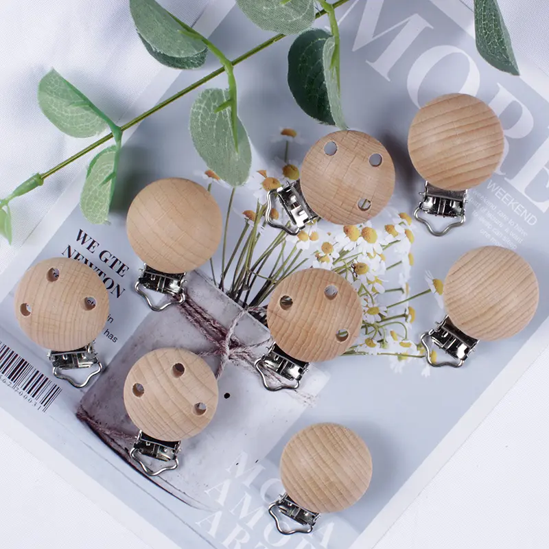 10Pcs/Lot Wooden Pacifier Clip Beech Pacifier Clips Chewable Teething Diy Dummy Clip Chains Baby Teether Nursing Accessories