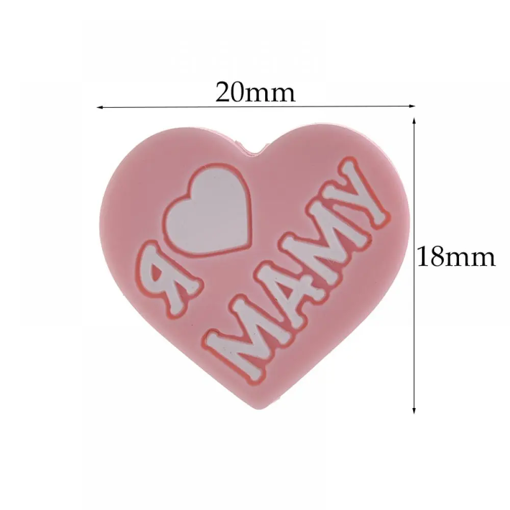 10Pcs 18x20mm Heart Teether Beads Print letter Silicone Teething Beads For Jewelry Making DIY Nursing Pacifier Chain Accessories