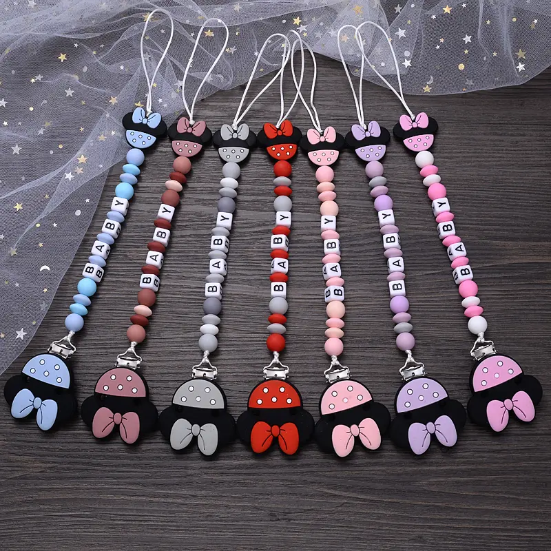 Customized Name Silicone Beads Baby Pacifier Chain Cartoon Dummy Nipple Holder Boy Girl Teether Teething Chain Nursing Chew Gift