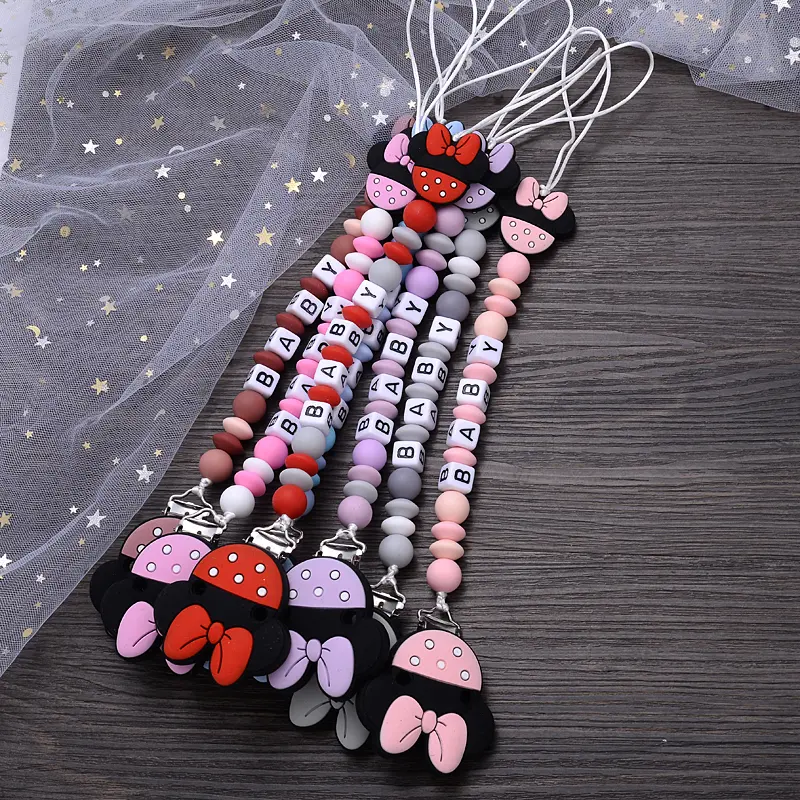 Customized Name Silicone Beads Baby Pacifier Chain Cartoon Dummy Nipple Holder Boy Girl Teether Teething Chain Nursing Chew Gift