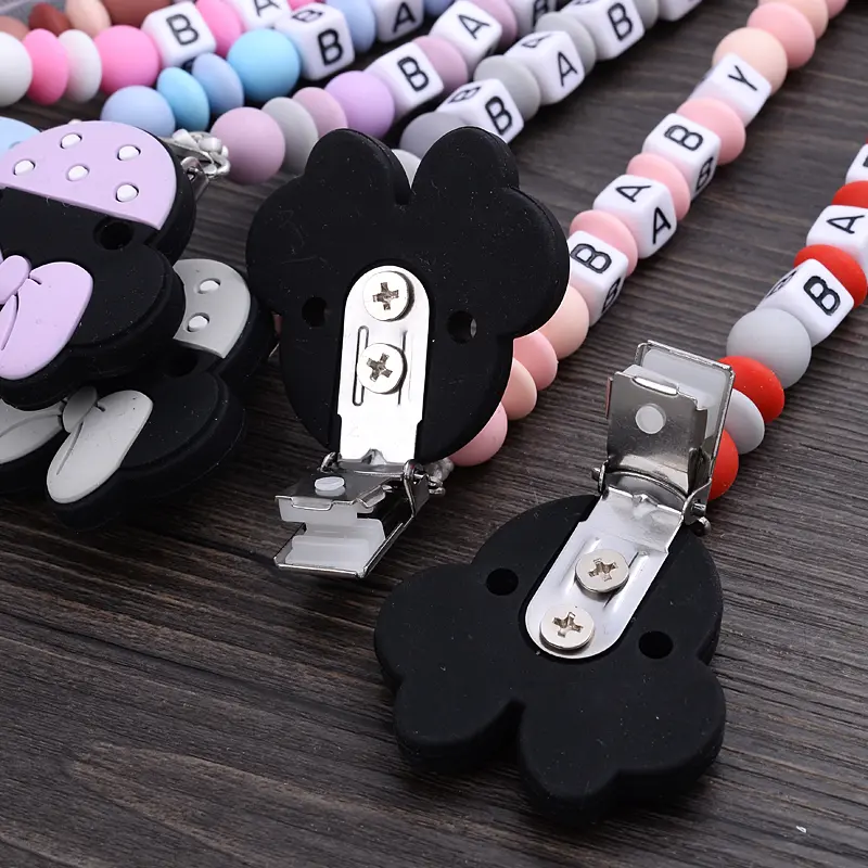 Customized Name Silicone Beads Baby Pacifier Chain Cartoon Dummy Nipple Holder Boy Girl Teether Teething Chain Nursing Chew Gift