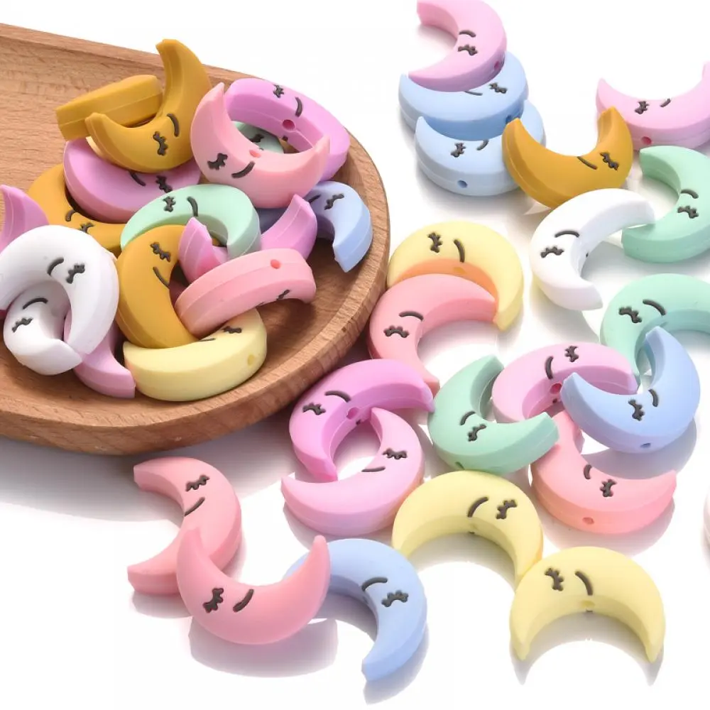 10Pc 21x28mm Cartoon Moon Shape Teether Chew Beads Food Grade Silicone Beads For DIY Necklace Baby Pacifier Chain Jewelry Making