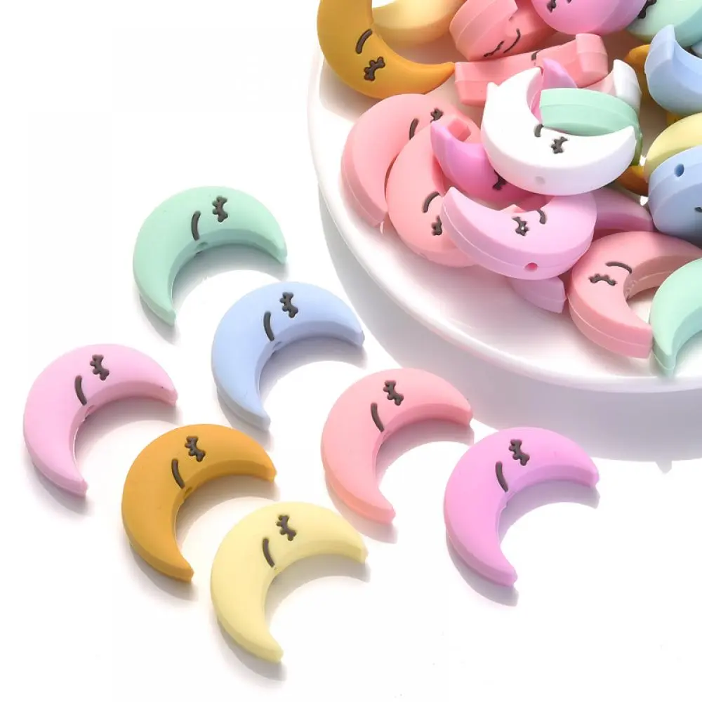 10Pc 21x28mm Cartoon Moon Shape Teether Chew Beads Food Grade Silicone Beads For DIY Necklace Baby Pacifier Chain Jewelry Making