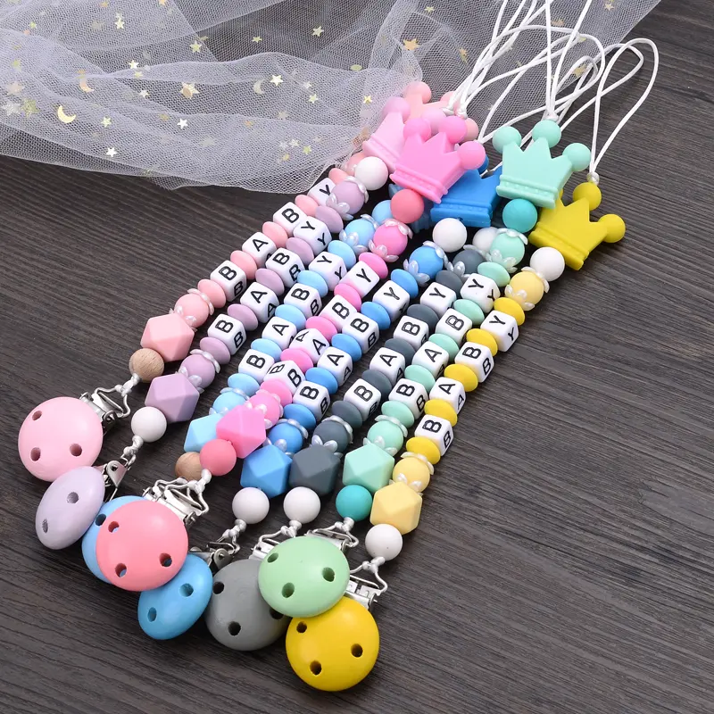 Baby Personalized Name Pacifier Clips Silicone Pacifier Chains Handmade Toddler Teether Teething Chain Nipple Clip Chew Toys