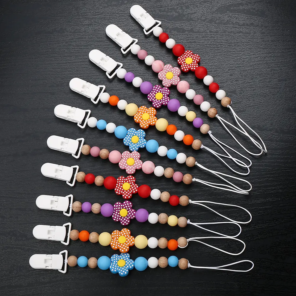 New Baby Pacifier Clips Silicone Flower Beads Baby Pacifier Chain Teether Teething Toys Dummy Clip Holder Chain Clip Baby Gifts