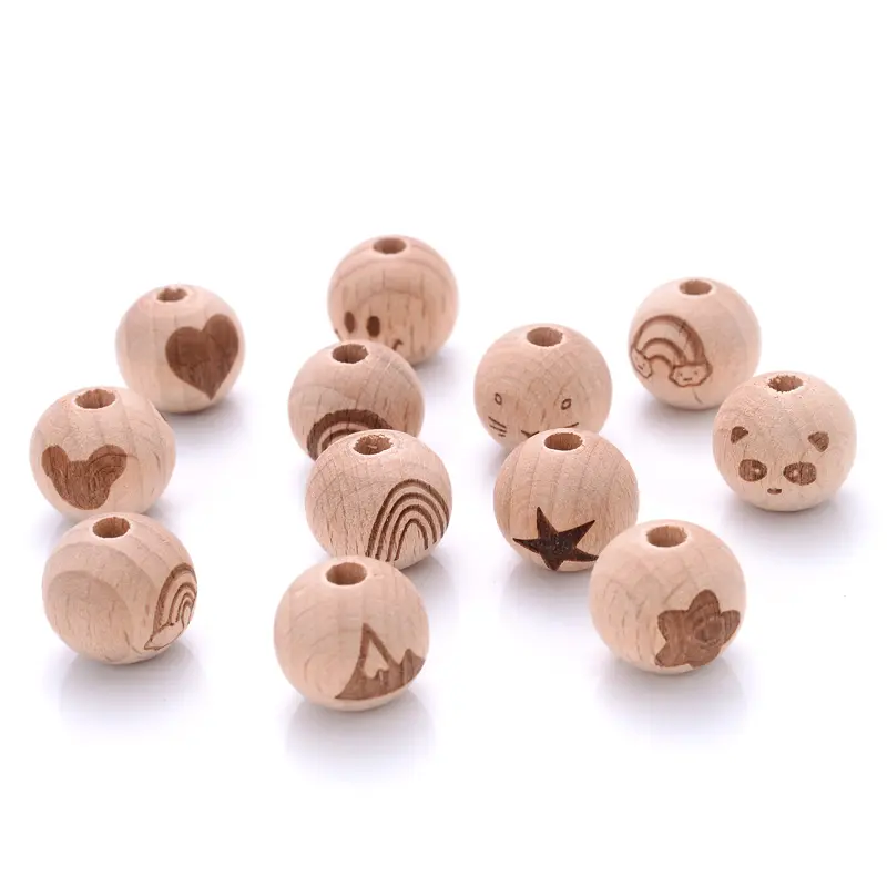 50Pcs Beech Wooden Beads 16mm Two-sided Printed Rainbow Animal Pattern Round Teether Beads for Pacifier Chain Teething Necklace