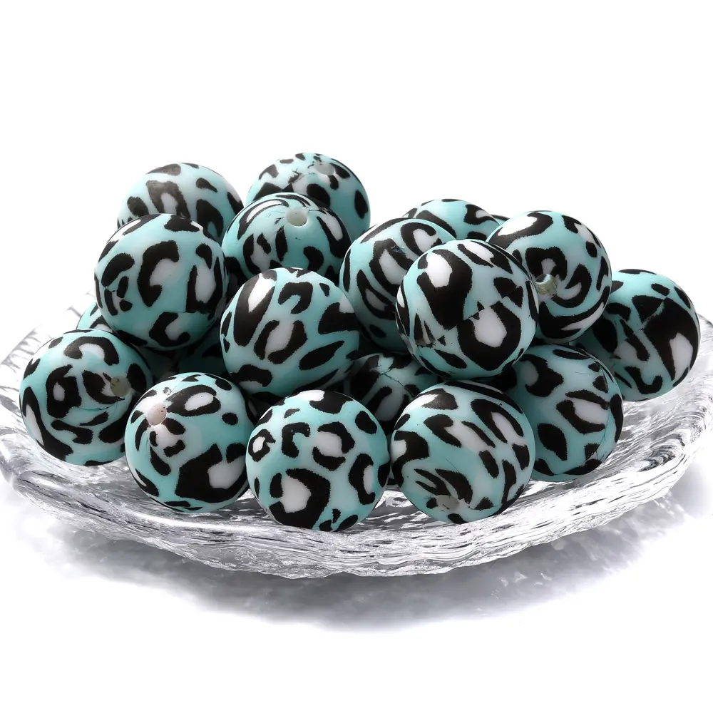 15mm 10Pcs Printed Silicone Beads Chewing Bead DIY Charms Newborn Nursing Accessories Necklace Pacifier Chain Teething Toy