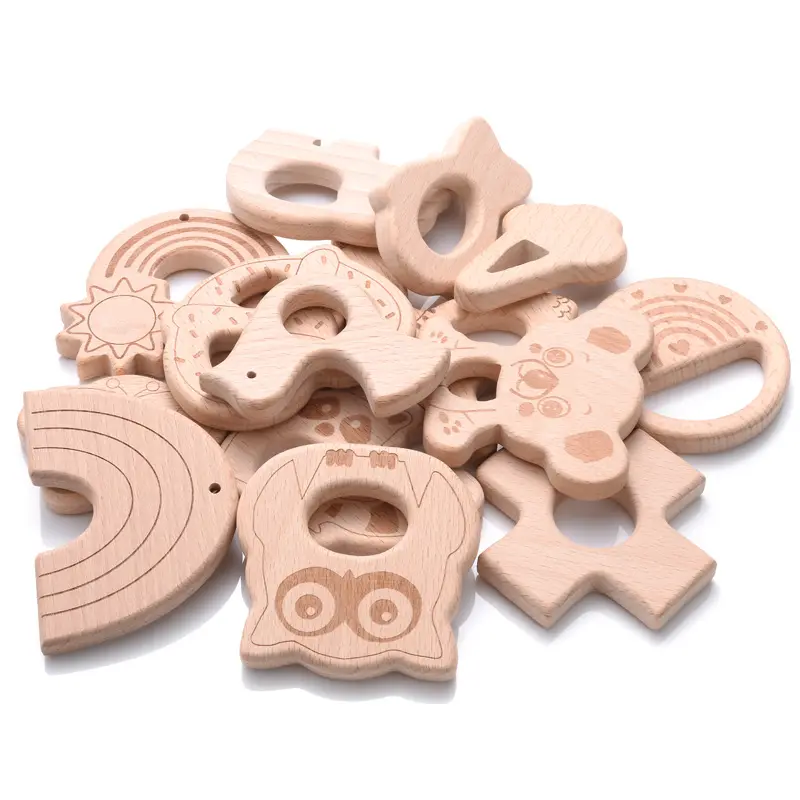 1Pcs Wooden Rodent Teethers Baby Cartoon Animals Rainbow Ice Cream Beech Teether Pendant For Baby Pacifier Chain Nurse Gifts Toy