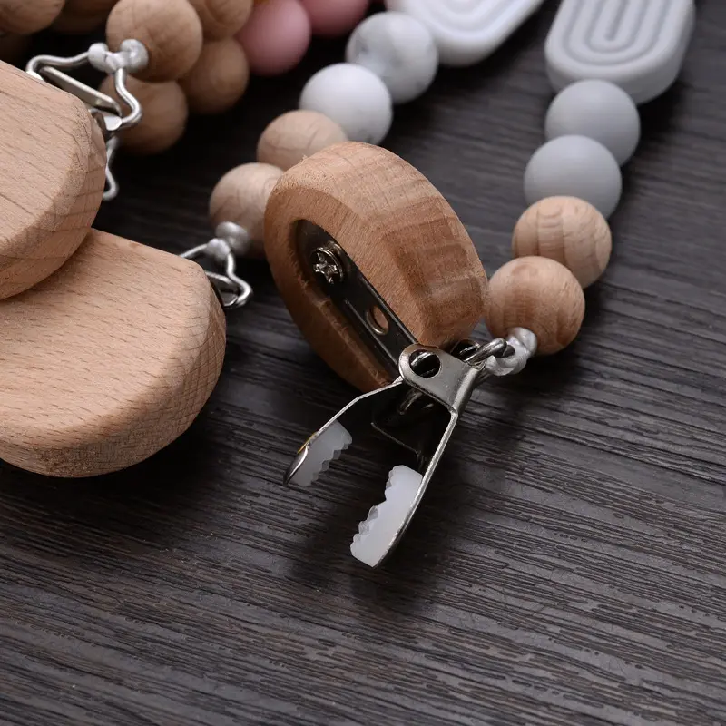New Baby Pacifier Clips Round Beech Clips Silicone Rainbow Beads for Dummy Nipple Holder Soother Chain Teether Toy