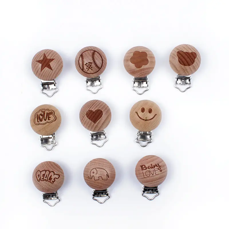 10Pcs/Lot Wooden Pacifier Clip Nursing Accessories Beech Wood Clips Chewable Teething for DIY Dummy Clip Chain Baby Teether