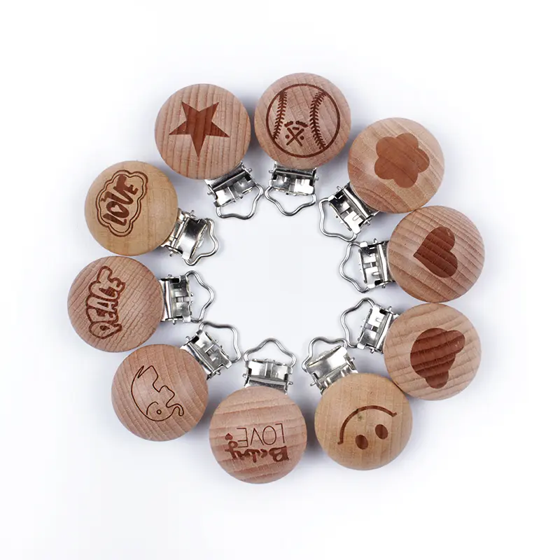 10Pcs/Lot Wooden Pacifier Clip Nursing Accessories Beech Wood Clips Chewable Teething for DIY Dummy Clip Chain Baby Teether