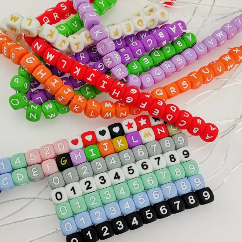 12mm 10Pcs Silicone Black+Gold Letters Beads English Alphabet Letter Beads for Baby Teething Teethers Shower Gifts BPA Free