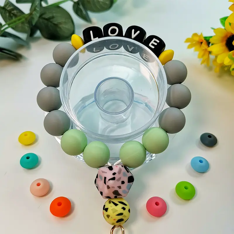 12mm 10Pcs Silicone Black+Gold Letters Beads English Alphabet Letter Beads for Baby Teething Teethers Shower Gifts BPA Free