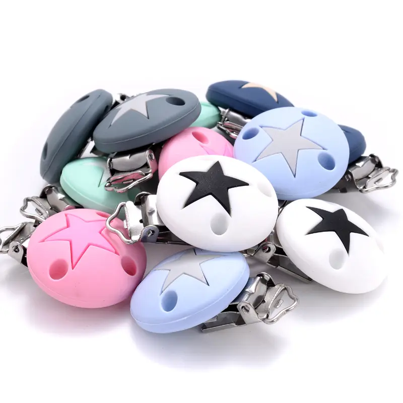 3Pcs Silicone Pacifier Clip Star Heart Round Silicone Clips for DIY Pacifier Chain Accessories Baby Soother Nursing Dummy Holder