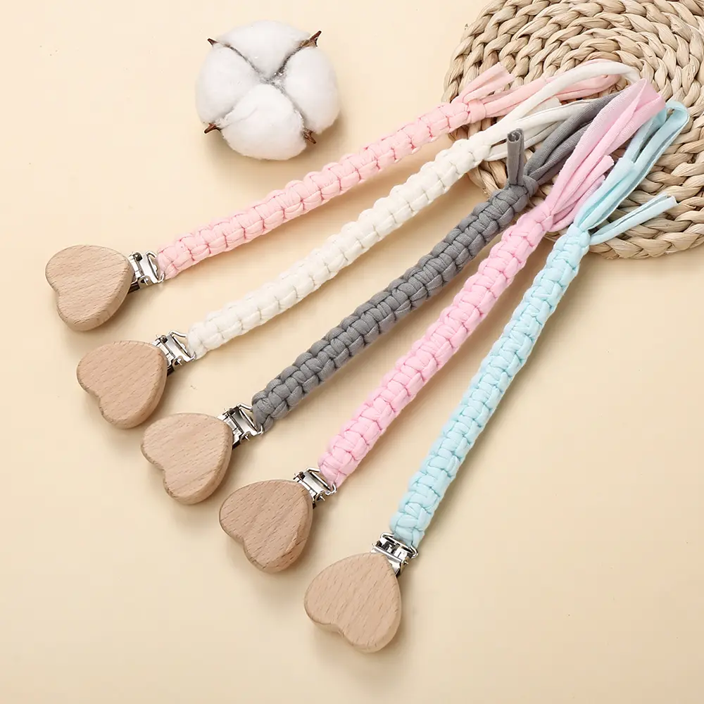 New Baby Pacifier Chain Clips Wood Heart Beech Clips Infant Dummy Holder Teething Chain for Care Soother Chew Toys Shower Gift