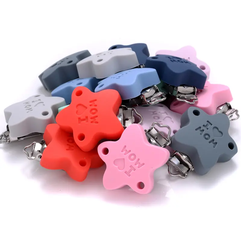 3Pcs Silicone Pacifier Clip Star Heart Round Silicone Clips for DIY Pacifier Chain Accessories Baby Soother Nursing Dummy Holder