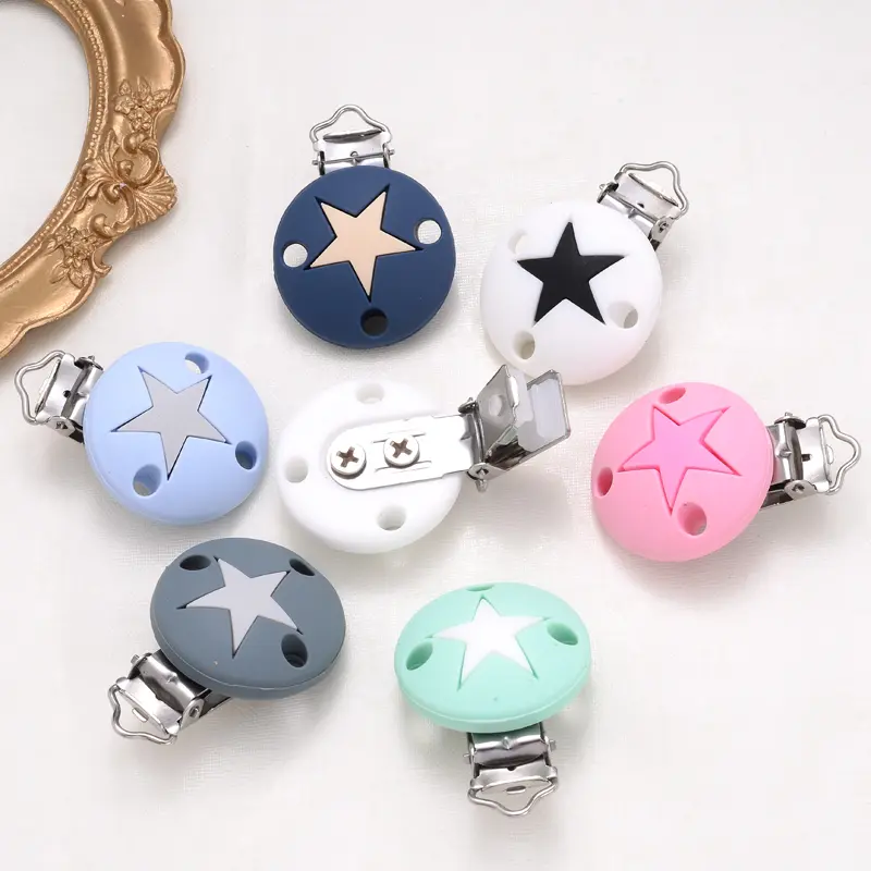 3Pcs Silicone Pacifier Clip Star Heart Round Silicone Clips for DIY Pacifier Chain Accessories Baby Soother Nursing Dummy Holder