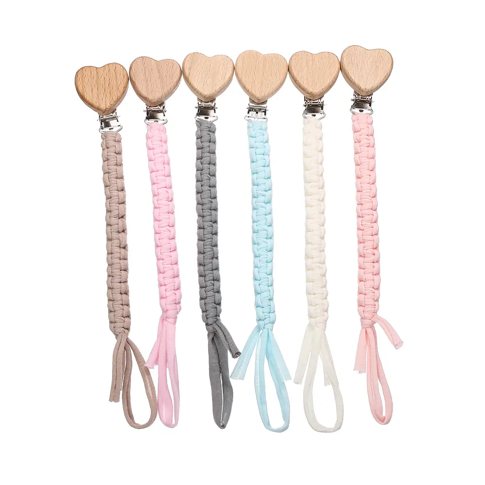 New Baby Pacifier Chain Clips Wood Heart Beech Clips Infant Dummy Holder Teething Chain for Care Soother Chew Toys Shower Gift