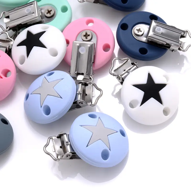 3Pcs Silicone Pacifier Clip Star Heart Round Silicone Clips for DIY Pacifier Chain Accessories Baby Soother Nursing Dummy Holder