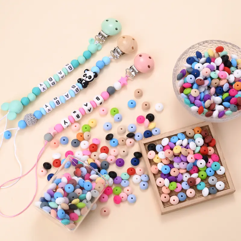 50pcs/lot 12mm Silicone Spacer Beads for DIY Charms Newborn Nursing Accessories Necklace Pacifier Chain Teething Toy BPA Free