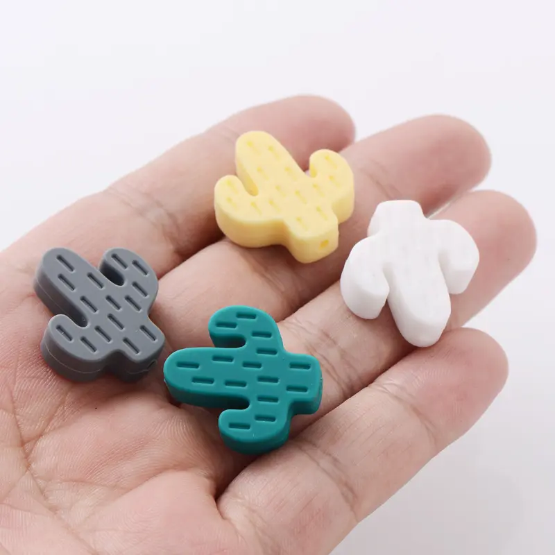 10Pcs/Lot Cartoon Little Cactus Silicone Beads Baby Rodent Teether Nursing Pacifier Clip Chain Necklace Accessories BPA Free