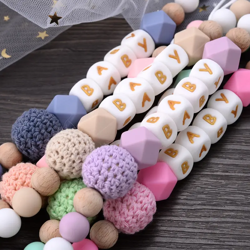 Custom Personalized Name Pacifier Clip Handmade Silicone Gold Letter Beads Holder Soother Baby Teething Chain Toy Chew Gift