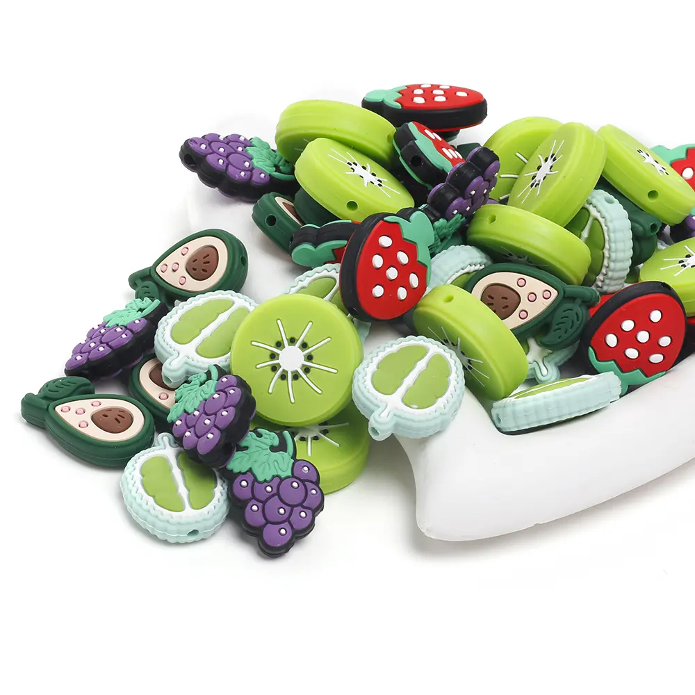 10Pcs New Silicone Beads Fruit Series Grapes kiwifruit Shape Focal Bead Baby Nursing Necklace Pacifier Clip Food Grade Accessory