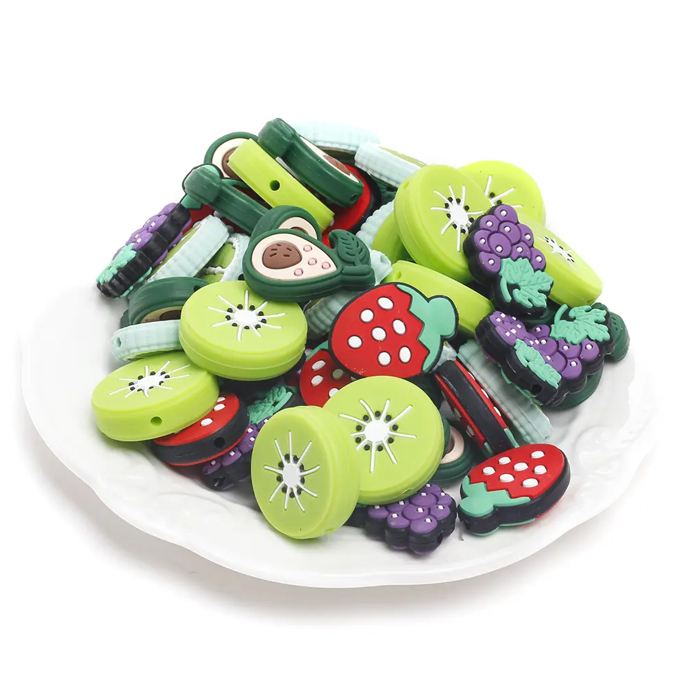 10Pcs New Silicone Beads Fruit Series Grapes kiwifruit Shape Focal Bead Baby Nursing Necklace Pacifier Clip Food Grade Accessory