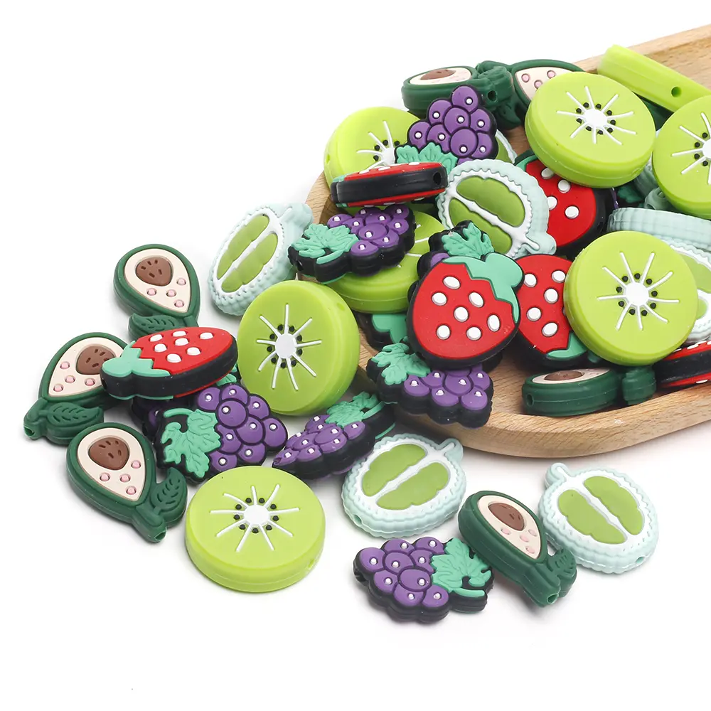 10Pcs New Silicone Beads Fruit Series Grapes kiwifruit Shape Focal Bead Baby Nursing Necklace Pacifier Clip Food Grade Accessory