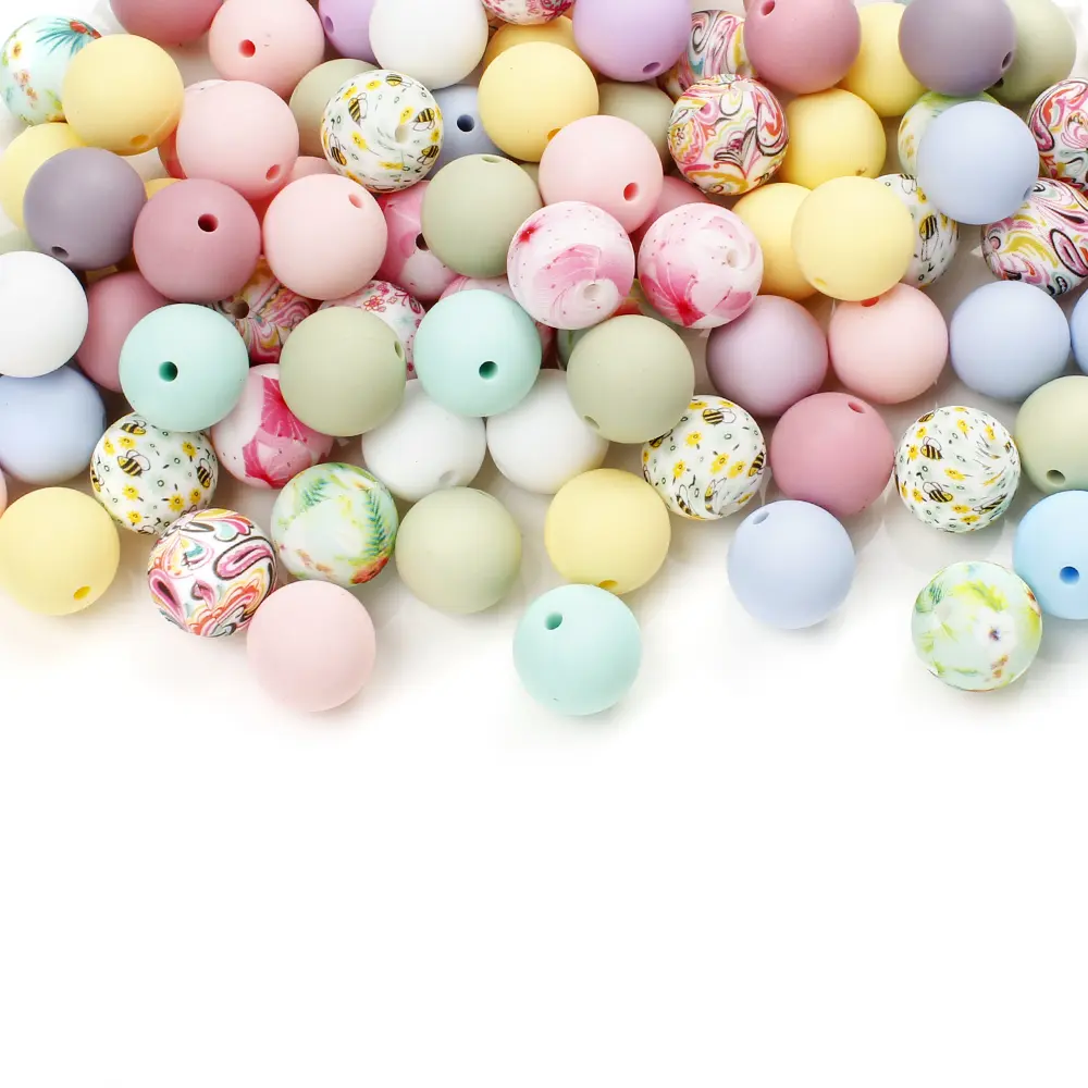 15mm 40Pcs Silicone Beads Pacifier Chain Teething Toy BPA Free Chewable Teething Beads Pacifier Teether DIY Necklace Accessories