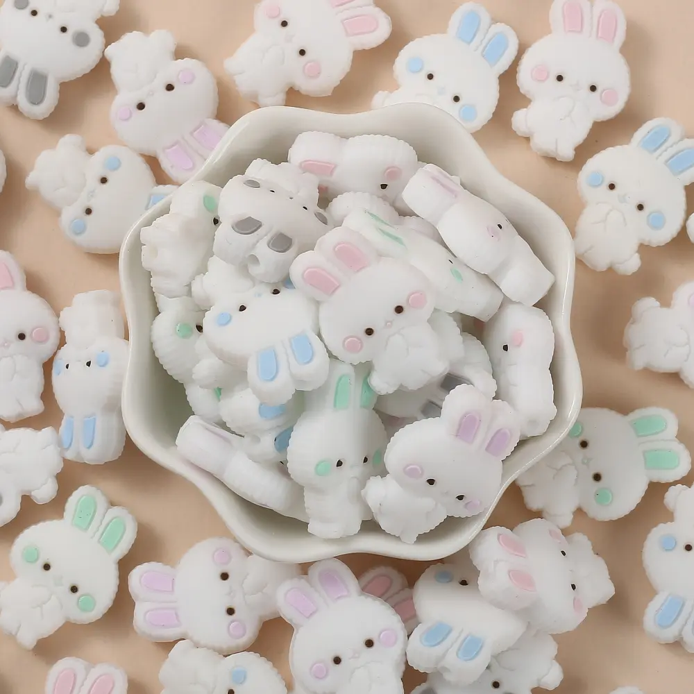 10Pcs Food Grade Silicone Beads 18x27mm Cartoon Animal Bunny Teether Beads For Jewelry Making DIY Baby Necklace Pacifier Chain