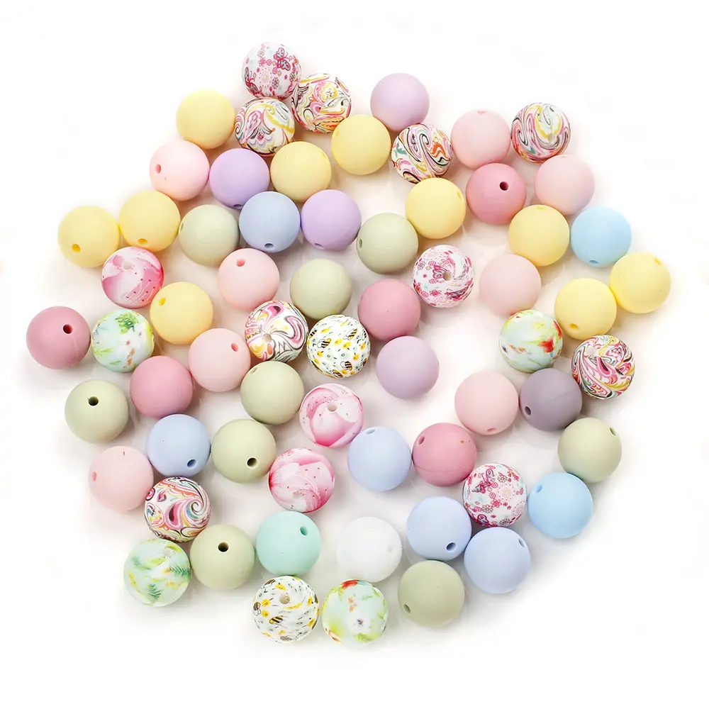15mm 40Pcs Silicone Beads Pacifier Chain Teething Toy BPA Free Chewable Teething Beads Pacifier Teether DIY Necklace Accessories